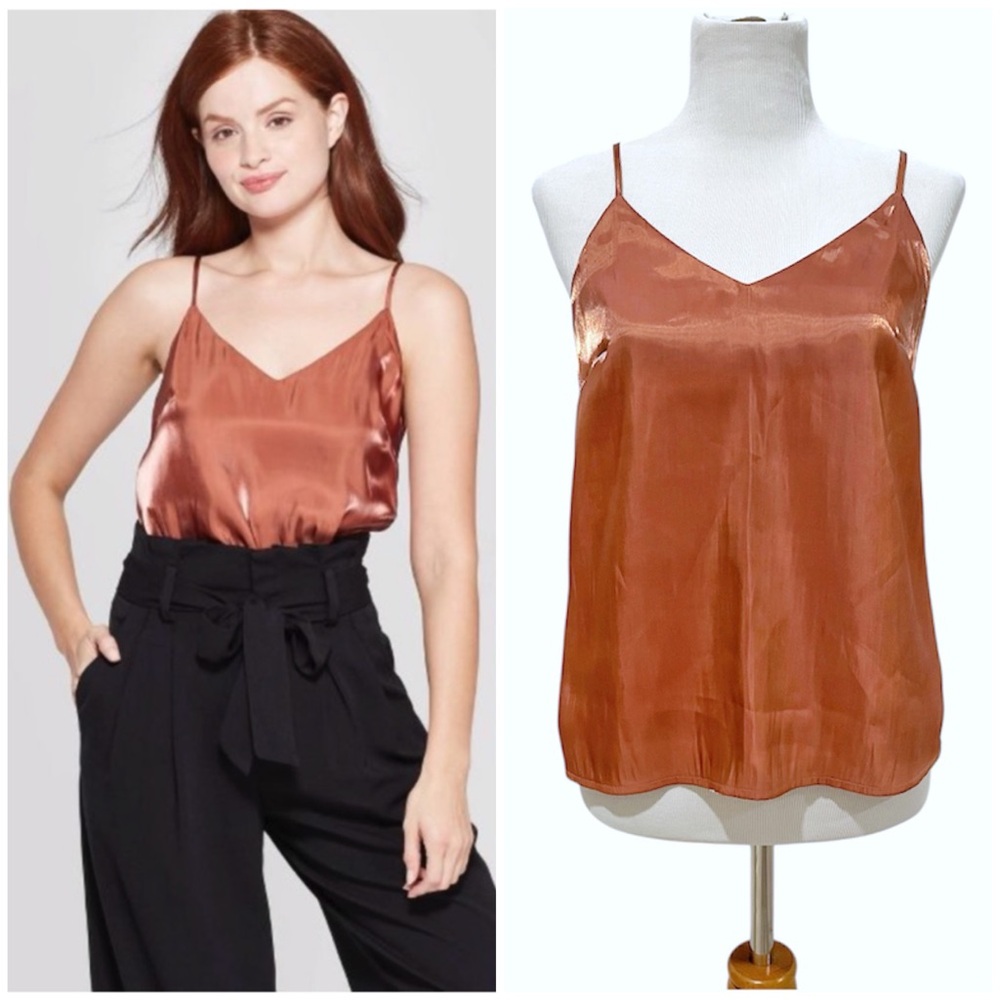 NWT - Metallic Iridescent Copper V-Neck Camisole Blouse | A New Day, XS